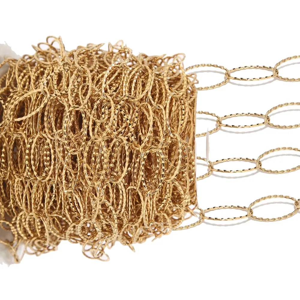 1 Meter 10mm Width Stainless Steel Gold Tone Textured Oval Rolo Cable Link Chain Accessories Fit for Jewelry Making DIY Supplies