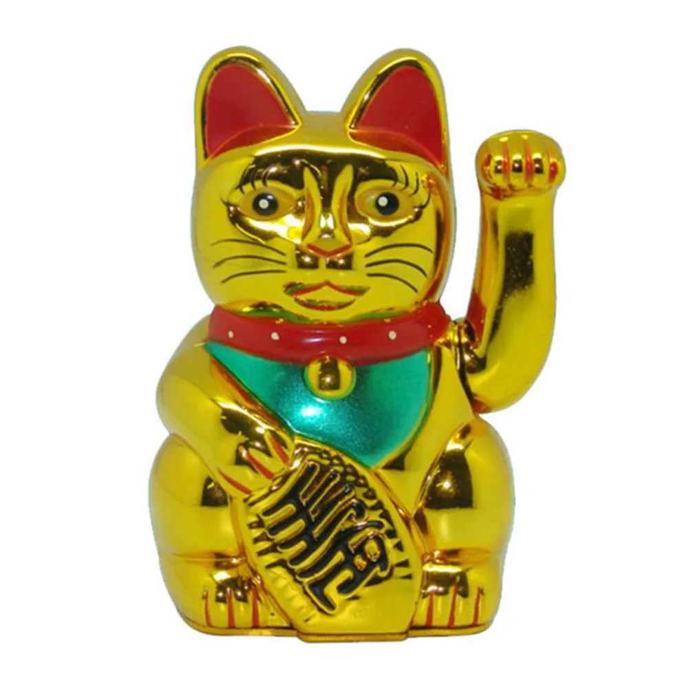 Lucky Cat Figurine with Battery Powered Arm Motion 6 Inch for Shop Counter Display Home Office Car Interior and Decorative Use