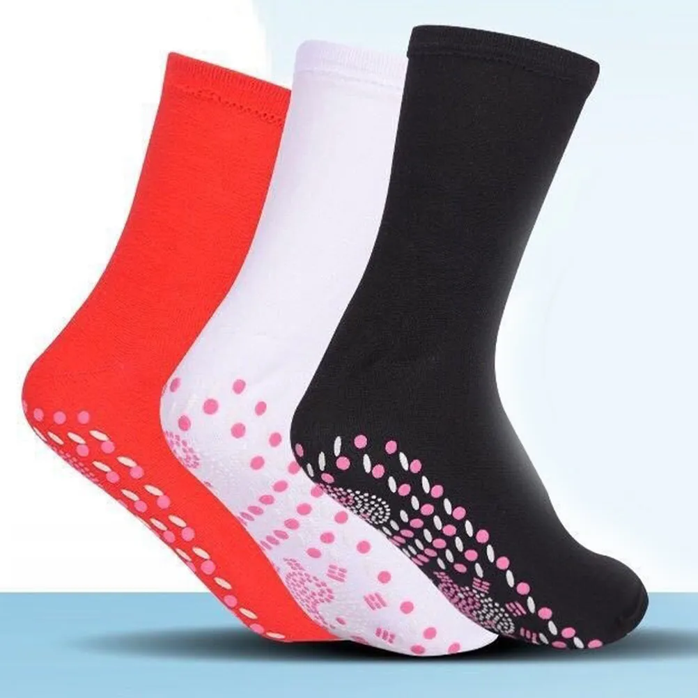 

3 Pairs Self Heating Warm Socks Tourmaline Infused Cotton Non Slip Grip Socks for Yoga Pilates Karate Winter Foot Care