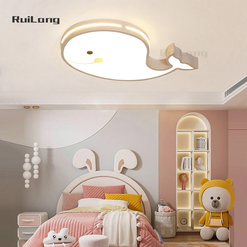 Creative Dolphin Led Ceiling Lights For Kids Room Boys Girls Bedroom Study Baby Cartoon Cute Decor Whale Lamp Ceiling Chandelier