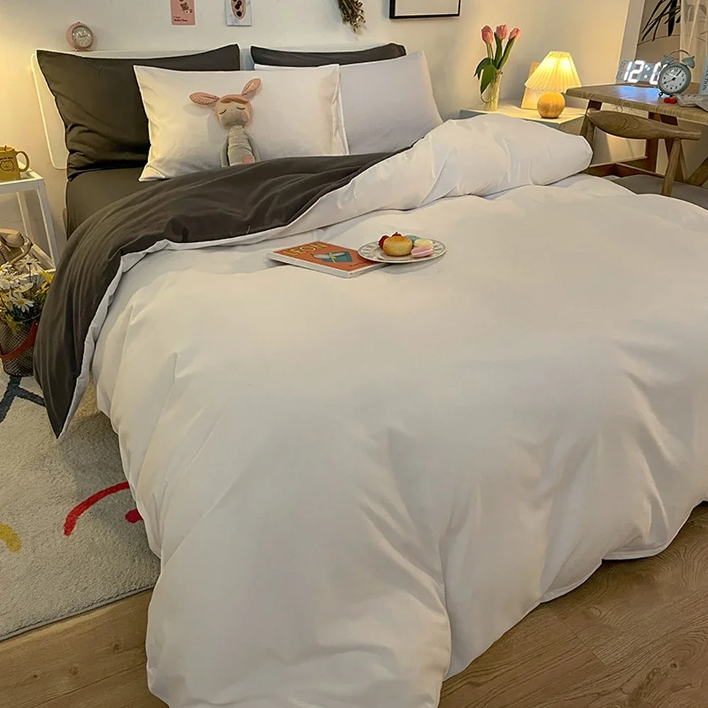 

1 pc housse de couette 220x240 White White Gray Color Duvet Cover Double Size funda nordica cama 150 Queen/King Size Bed Cover
