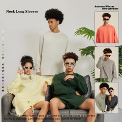 Autumn Winter Men Women High Neck T-shirt Slim Fit Fashion High Elastic Long Sleeve 100%Cotton Casual Breathable Apparel Pullove