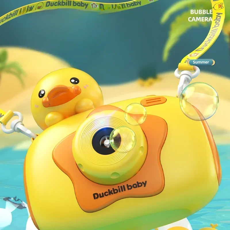 Appareil photo à bulles portable pour enfants, canard de dessin animé mignon, machines à bulles automatiques avec lumières et musique, jouets d'extérieur pour enfants