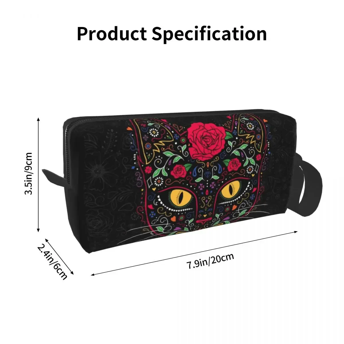 Day Of The Dead Kitten Cat Sugar Skull Travel Toiletry Bag Mexican Halloween Floral Makeup Cosmetic Bag Beauty Storage Dopp Kit