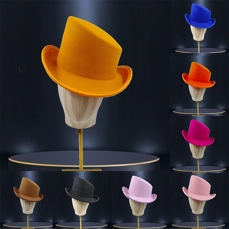 New Colorful Fedora Hat Men's and Women's Beveled Top Hat High Top Gentleman Derby Hat Felt Magic Hat President Hat Party Hat