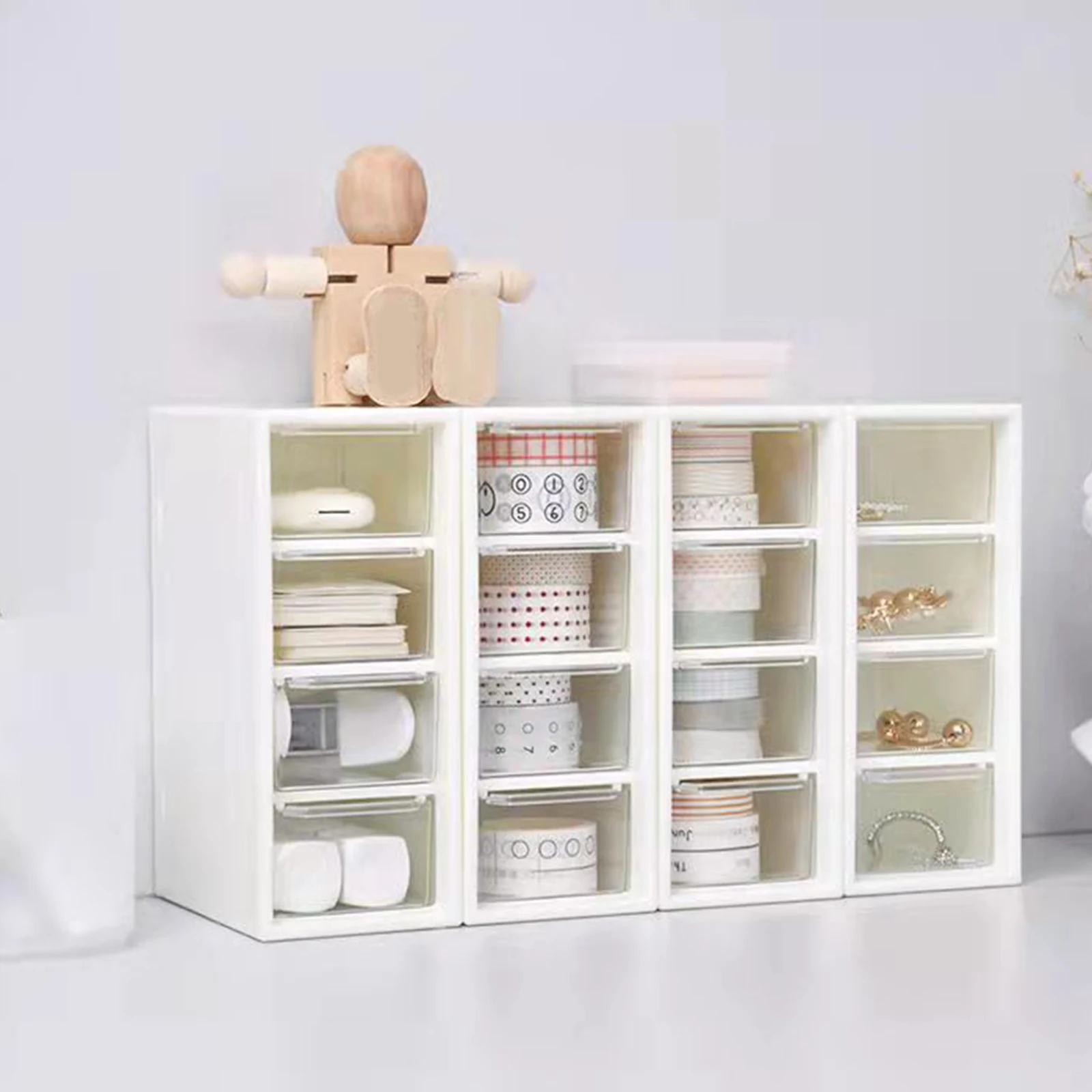 Plastic Small Organizer Box Cosmetic Storage Box with 4 Drawer Units Container Case Small Organizer Box for Office Home Makeup