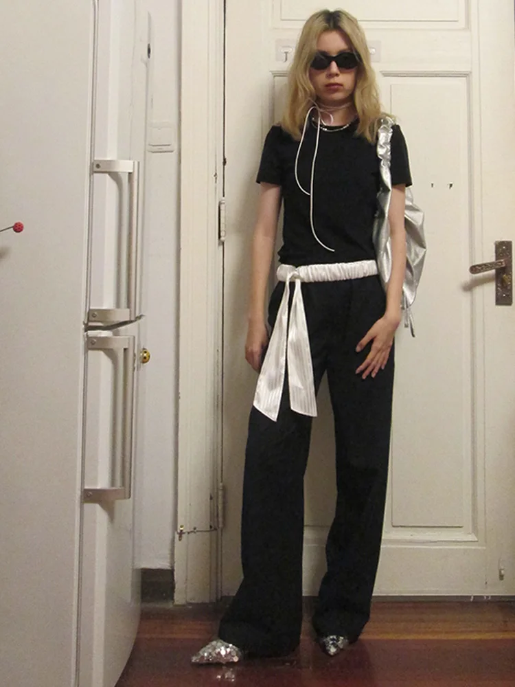 

Piapino Spring Summer Low Waist Wide Leg Bla Casual Pants Slimming Trousers Street Sle Polyester Blend Ladies Faion