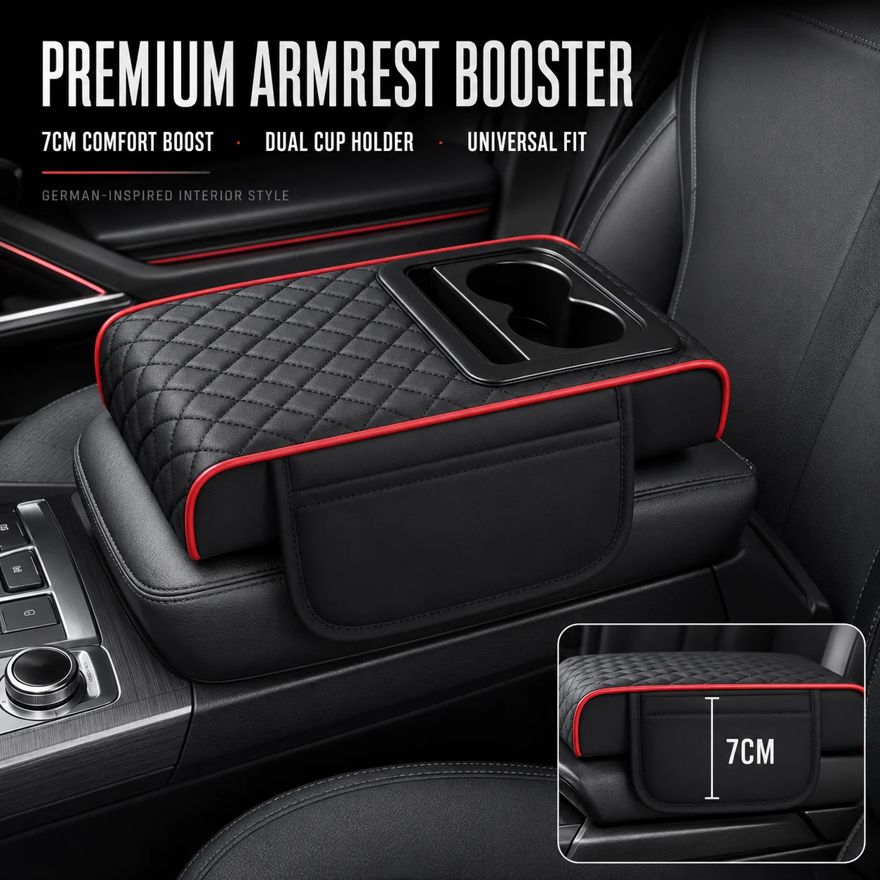 Universal Car Armrest Storage Box Center Console Organizer Heightening Cushion Cup Holder for BMW Audi Mercedes Benz VW Porsche