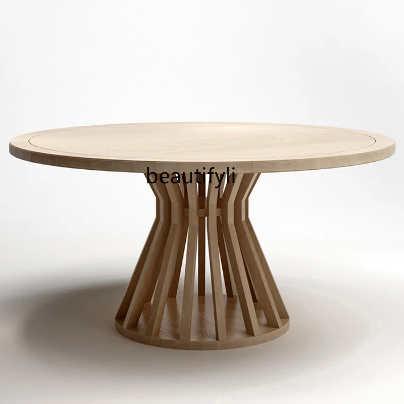 New Chinese Style Dining Tables and Chairs Set round Table Modern Solid Wood Tea Table Model Room Zen Hotel Ash Wood