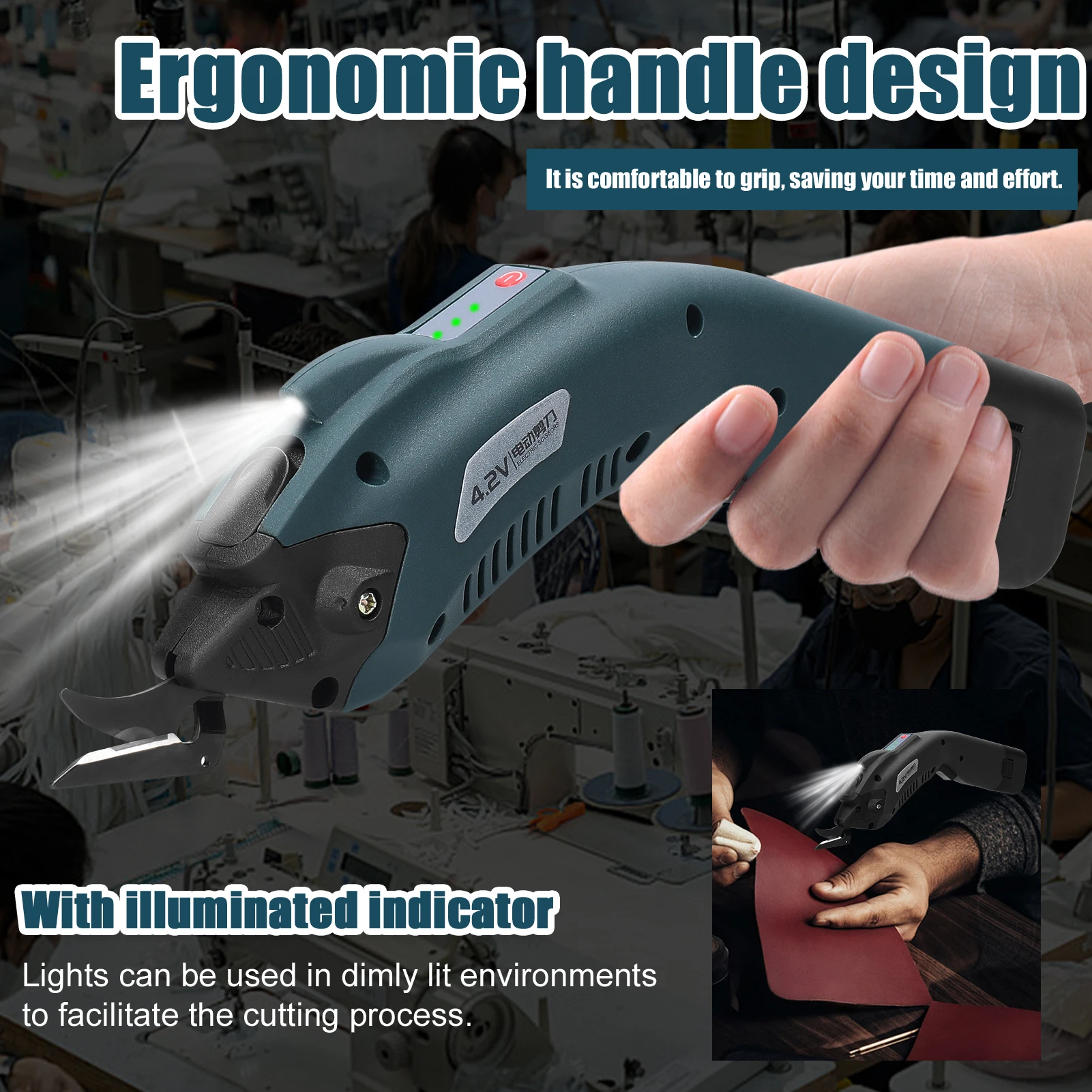 4.2 فولت قاطع القماش الكهربائي محرك عالي السرعة المحمولة آلة قطع النسيج اليدوية الورق المقوى الإسفنج الجلود السجاد السجاد تقليم