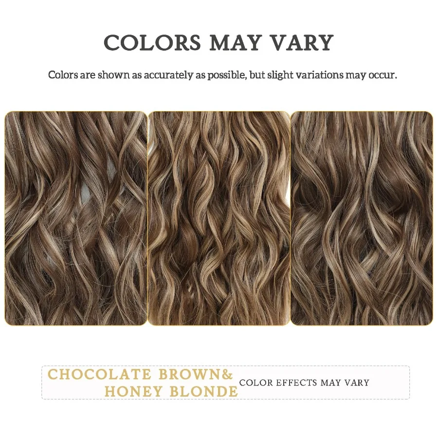 وصلات شعر كليبين للنساء مع بني فاتح وأشقر يسلط الضوء على قطع شعر صناعية طويلة مموجة 6 قطع 16 بوصة سميكة ناتو