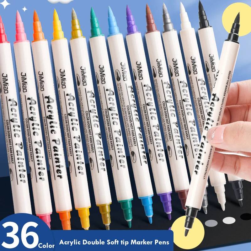 

Acrylic Paint Marker Pens 12/24/36 Colors Marcadores Double Tip Extra-Fine Soft Brush/Hard Head for Drawing DIY Art Supplies