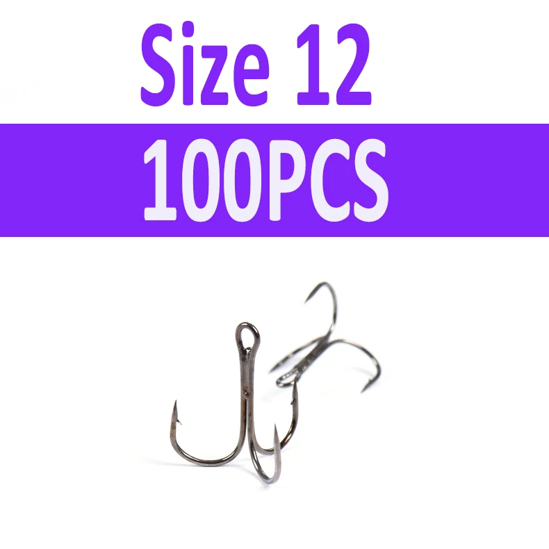 100pcs Multiple Size Treble Hooks Fishing Hook for Lures Size 12 10 8 6 4 2  1 1/0 2/0 3/0 4/0 5/0 Black Color [YG0001]