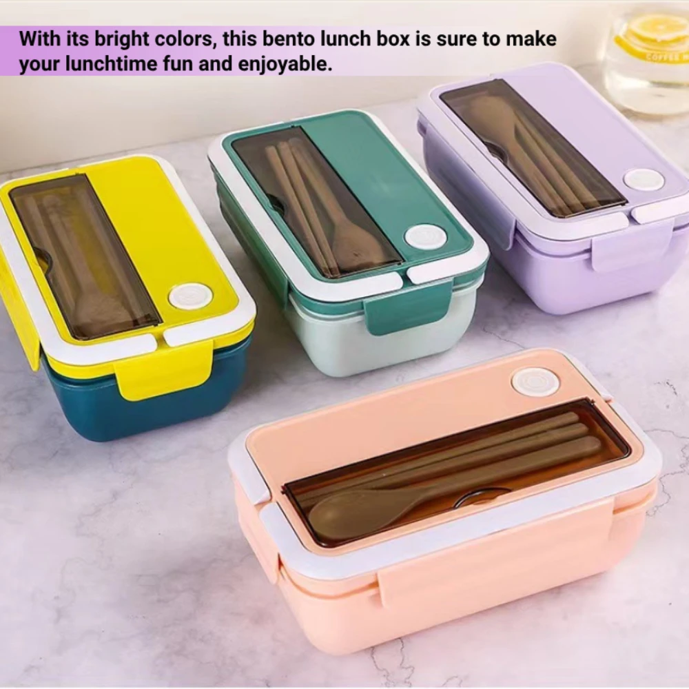 Portable Lunch Box with Tableware Square Divided Microwave Oven Students Bento Box Leakproof Food Container for Picnic Camping