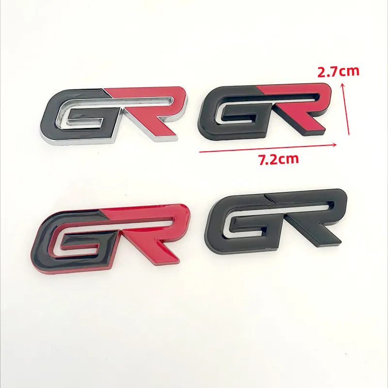 3D Metal Black Red Logo GR Emblem Letters Car Front Grill Badge For Toyota Hilux CHR Corolla Yaris GR Sticker Accessories view 3