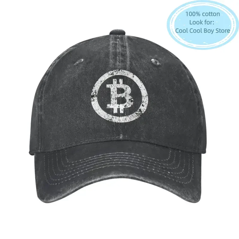 Punk Cotton Bitcoin Symbol Baseball Cap for Men Women Breathable Crypto Currency Traders Vintage BTC Geek Dad Hat Outdoor