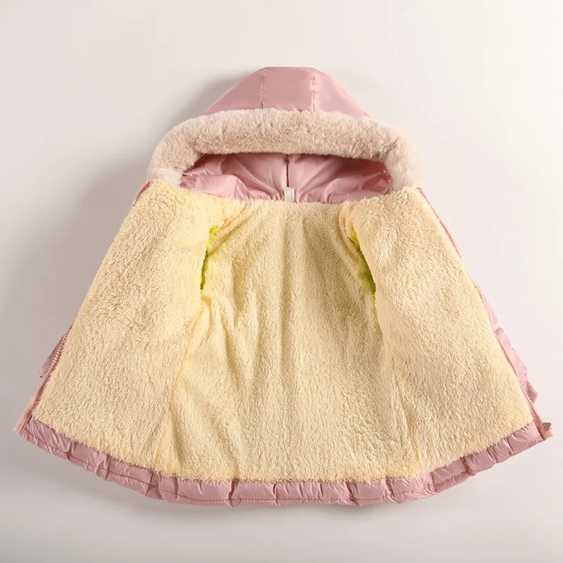 جديد الشتاء الفتيات سترة لطيف الحلوى الفراء طوق الدفء الفتيات الأميرة معطف مقنعين سستة الطفل ملابس خارجية 1-4 سنوات الاطفال الملابس
