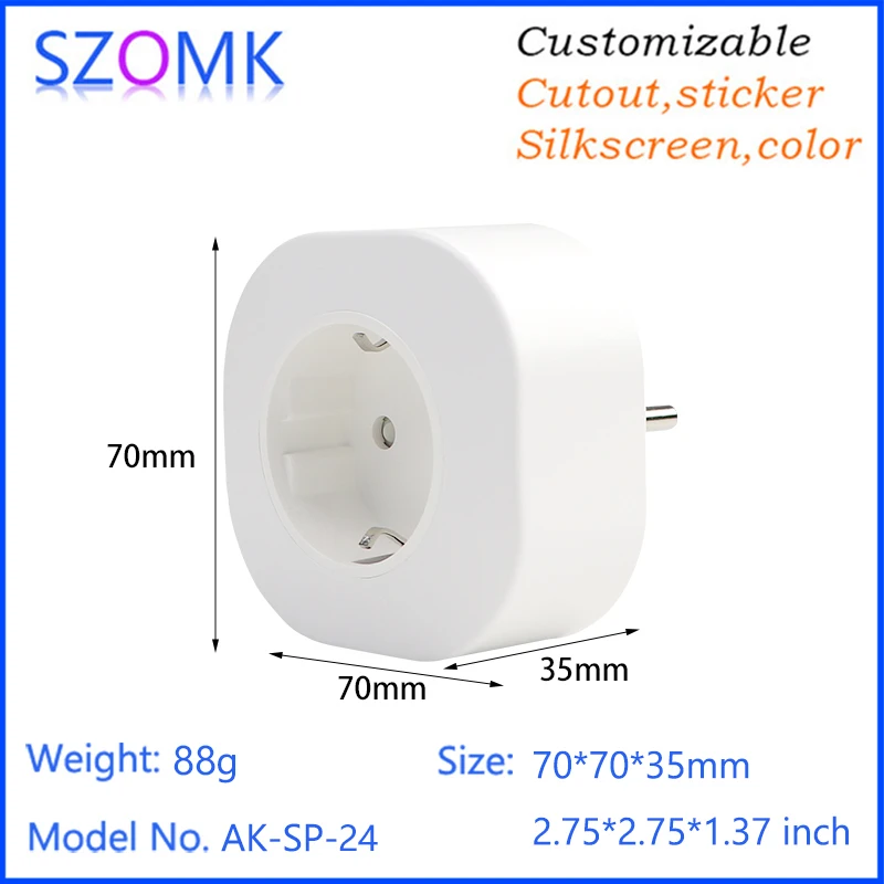 High Quality Eu Standard Iot Wifi Tuya Remote Smart Power Socket Plug Case Box Pc Plastic Enclosure For Alexa And Google Home