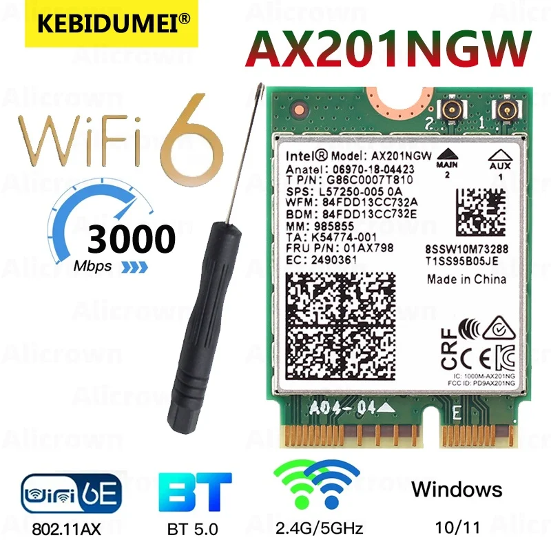 AX201NGW kartu jaringan nirkabel Bluetooth 5.0, kartu jaringan nirkabel WiFi 3000Mbps M.2 CNVio2 Wifi 6 Dongle 802.11AX Dual Band 2.4G 5G untuk Laptop/PC