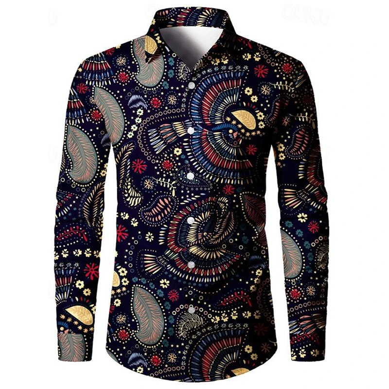 Stripe 3d Print Shirts Men Fashion Personality Graphic Shirt Long Sleeve Casual Boys Single-Breasted Blouse Male Clothing Camisa