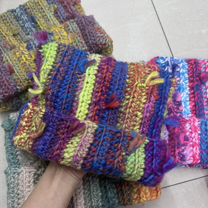 

Cute Colorful Fringe Beanie Women, Winter Knitted Earflap Hat with Pom Pom, Yarn Cap for Girls