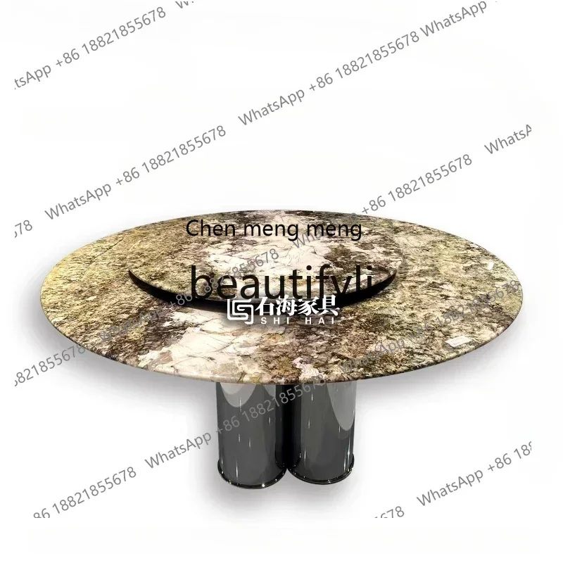 182Q Natural marble Shangri-La luxury stone dining table light luxury household round countertop turntable