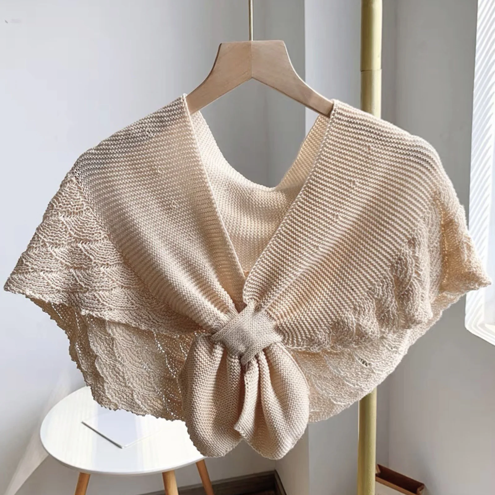 

Small Shawl Scarf Knitting Cotton Hand-knit Wrap Beige Cashmere Knitter