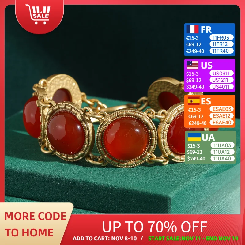 

Vintage Red Natural Stone Bracelets Woman Luxury Brand Gold Color Chain Charm Antique Wedding Accessories Jewelry 2025 Trends