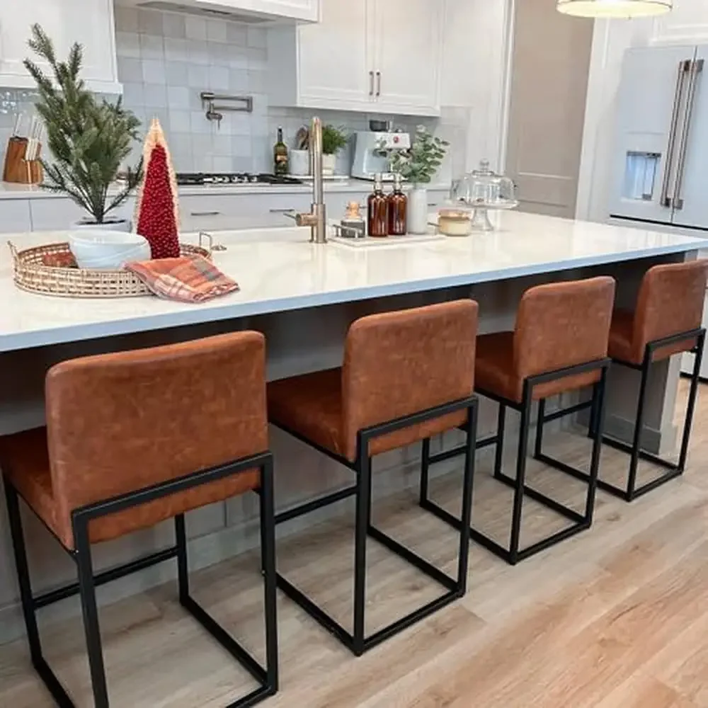 

Set of 4 Modern PU Leather Counter Height Bar Stools with Backrest Upholstered Footrest Chrome Frame Kitchen