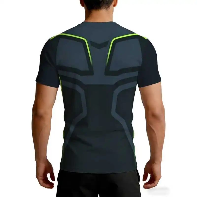 Men's Gym Quick Dry Tight Top Boxed Armor Racing Mecha Design High Elastic Breathable Round Neck Strength Training Short Sleeve