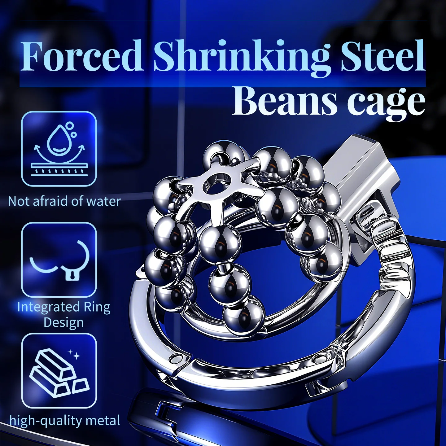 Steel Balls Decor Fashion Men's Chastity Lock Adjustable Sexy Hollow Out Metal Penis Rings Delay Ejection Couple Bondage Toys