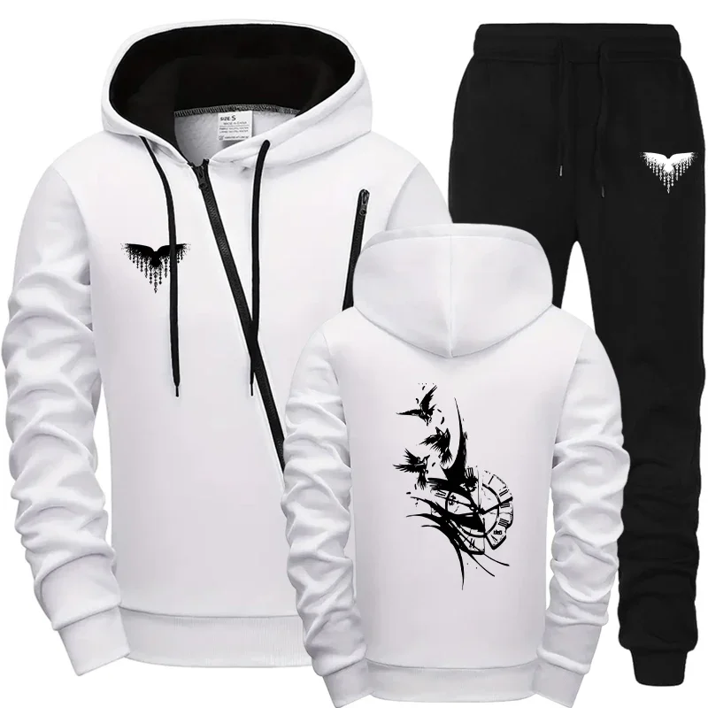 

2025 Raven Printed Men's Tracksuit Zip-up Hoodie Sweatpants Autumn Winter Daily Casual Sporty Jogging Suit Fashion Sportswear