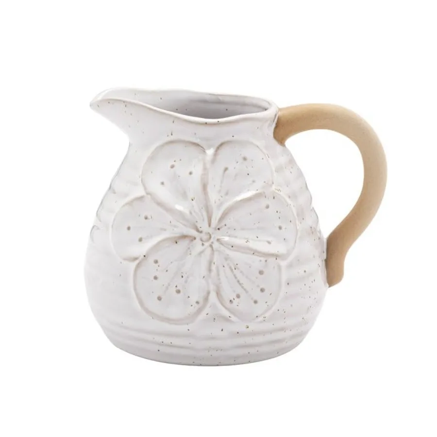 

Демник для дома или сада 5 x 4 дюйма, круглый кувшин, цветочный горшок, ваза, кашпо, белый и бежевый цветочный