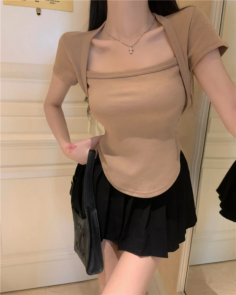 Summer Korean Fashion Y2K T-shirt Woman Japanese Corset Crop Top Women Sexy Patchwork Tee Shirt Vintage White Tshirt Clothes image 2