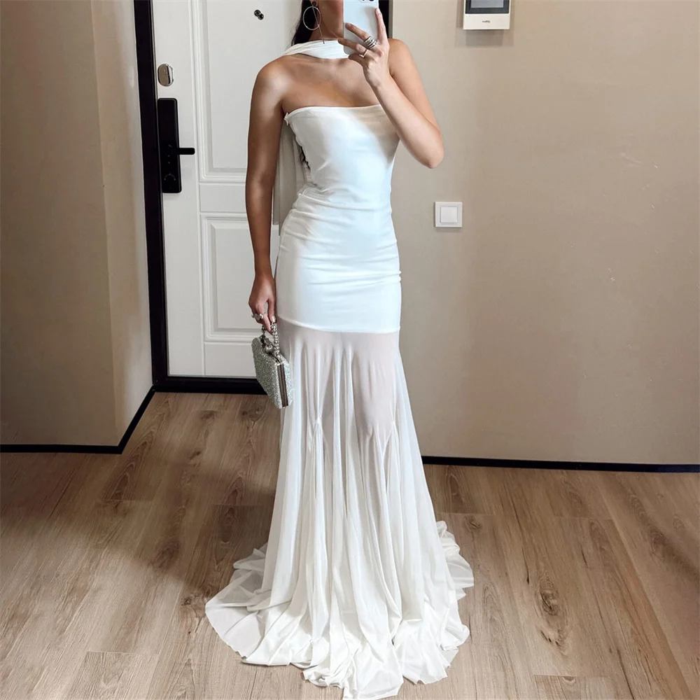 ROYET Strapless Tulle Pleat Floor Length Long Ball Evening Dress Sweep Train Sleeveless Formal Prom Gown New Customized