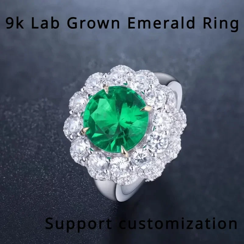 YanYao Jewelry 9k Lab Grown Emerald Ring Women's Jewelry Stylish and simple custom style