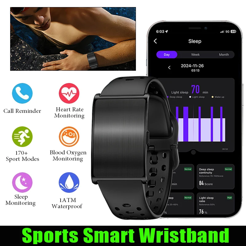 

Смарт-браслет без экрана для мужчин и женщин, часы для отслеживания сна, монитор сердечного ритма, стресса, кислорода в крови, спортивный шагомер на открытом воздухе