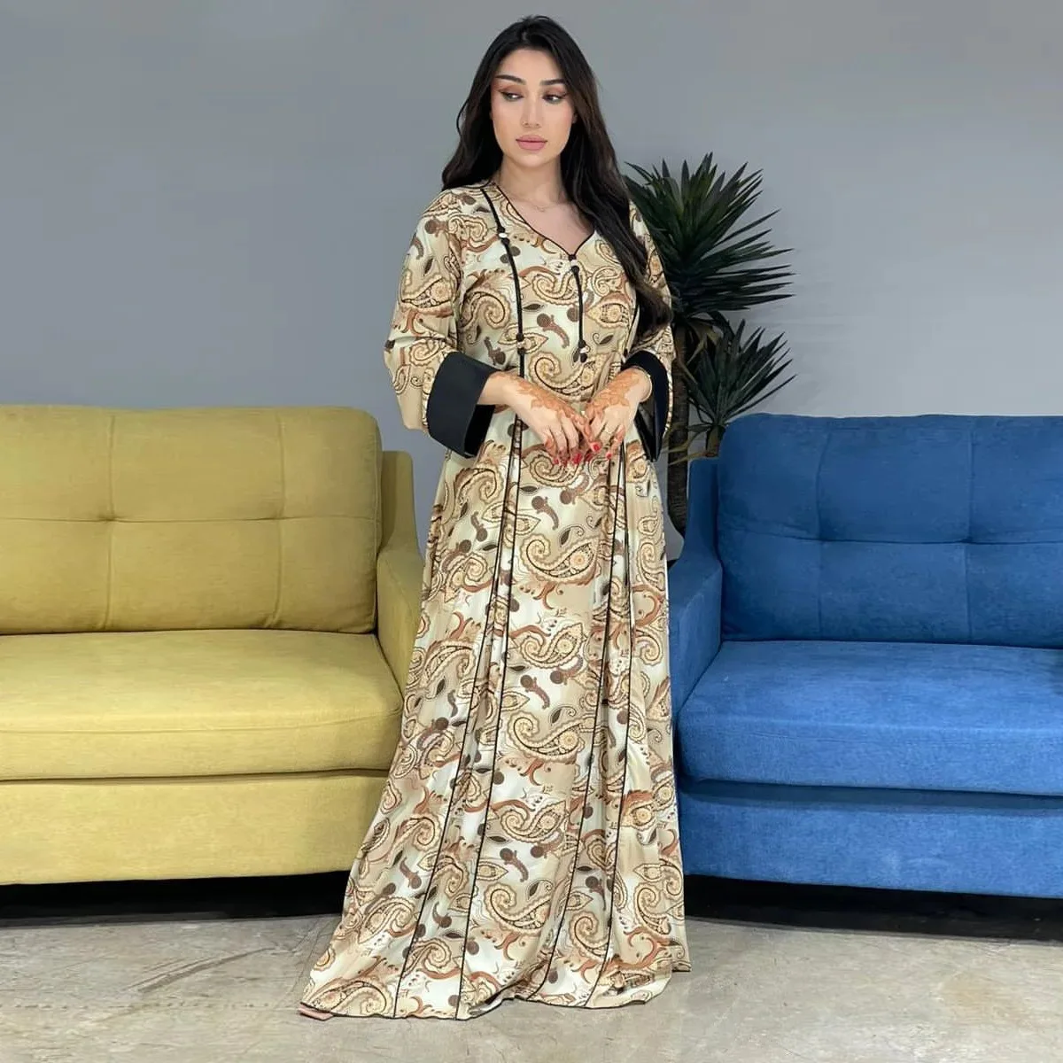 

Dubai Eid Ramadan Abayas for Women Floral Print Muslim Dress Kaftan Islamic Clothing Kebaya Caftan Marocain Femme Musulmane Arab