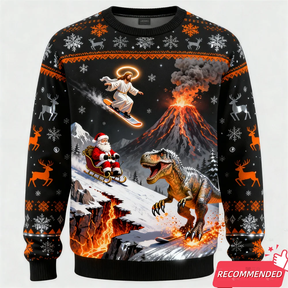 Christmas Sweatshirt For Men Dinosaur Tyrannosaurus Rex Jesus Ugly Sweater Fashion Unisex Streetwear Xmas Santa Tracksuit Tops