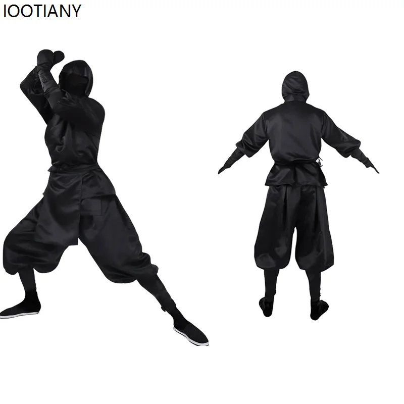 Halloween Japanese Unisex Ninja Cosplay Costume Adult Black Warrior Fantasy Hooded Uniform Carnival Party Stage Showing Dress Up