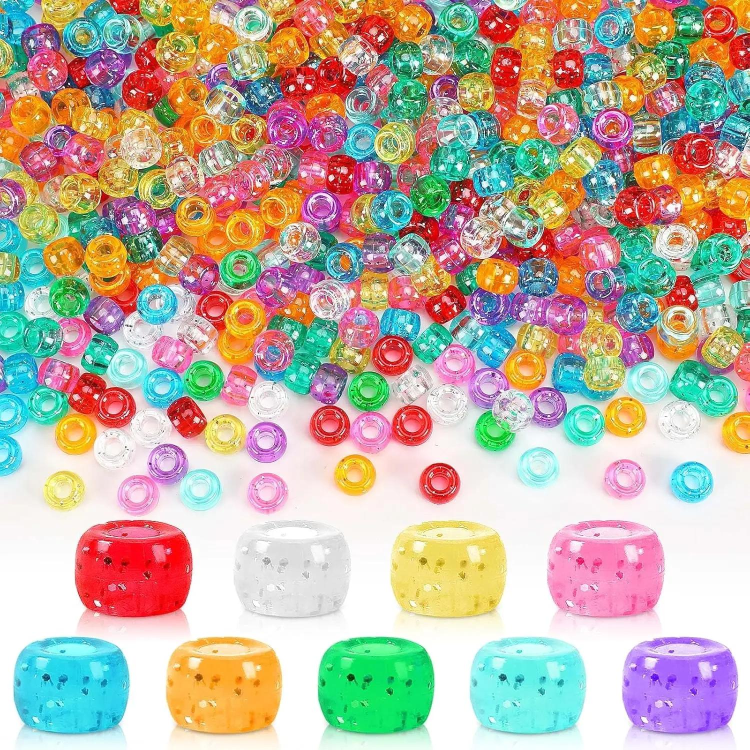 

1200 Pcs Colored Glitter Pony Beads Assorted Pony Beads Bulk for Bracelets Earrings Jewelry Making Necklace Party Decoration Sup