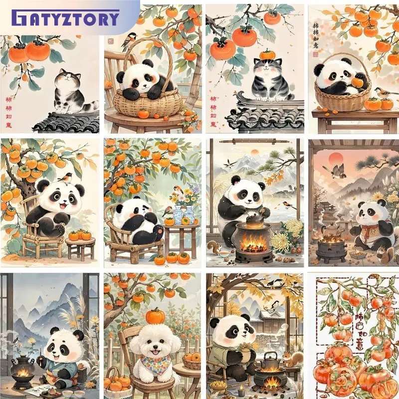 

GATYZTORY DIY краска по номерам на наборы для рисования на холсте, животные панды, подарок ручной росписи, настенное искусство, полный комплект для домашнего декора