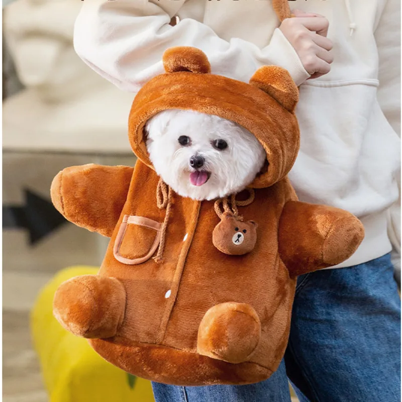 Pet Portable Outing Bag Shoulder Bag Dog Bag Cat Bag Warm Windproof Bear Bee Cute Shoulder Bag Pet Crossbody Bag  Walking Bag