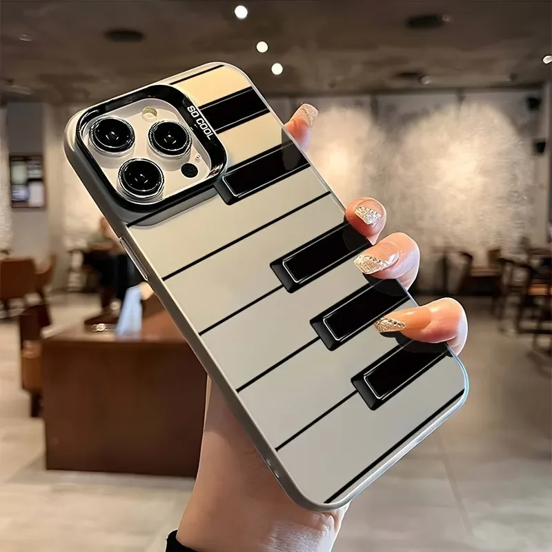 

Black&white Piano Key Mobile Phone Case Shockproof and Anti-Slip Frosted Suitable for iPhone 16 15 14 13 12 11 Pro Max Plus Mini