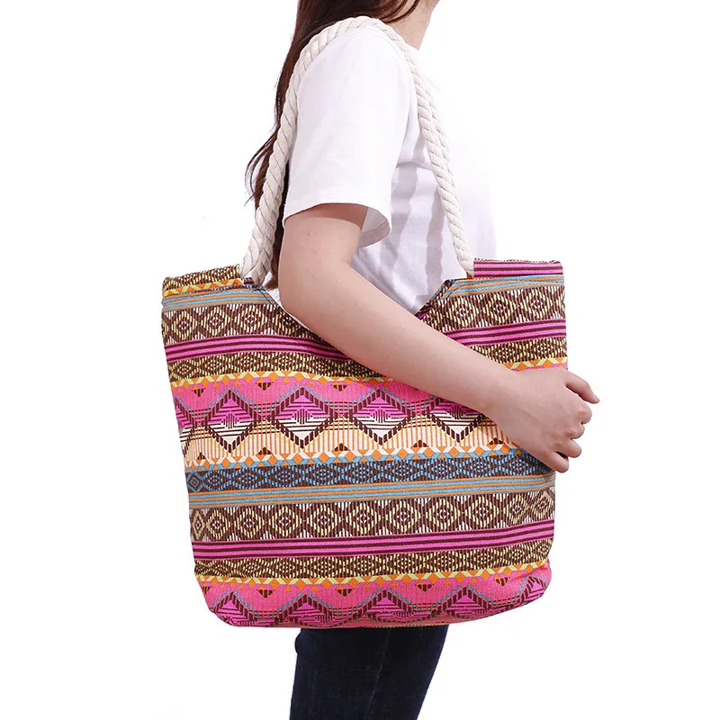 Women\'s Retro Pattern Handbags, Portable Lightweight Shoulder Bags, Beach Bags