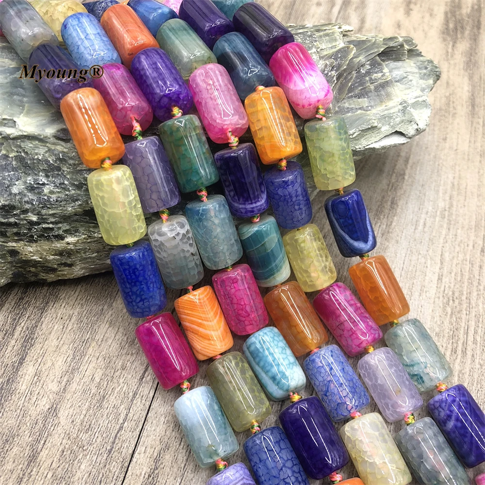 

10x16mm Cylinder Shape Multicolor Agates Stone Column Beads For Jewelry Making MY221004