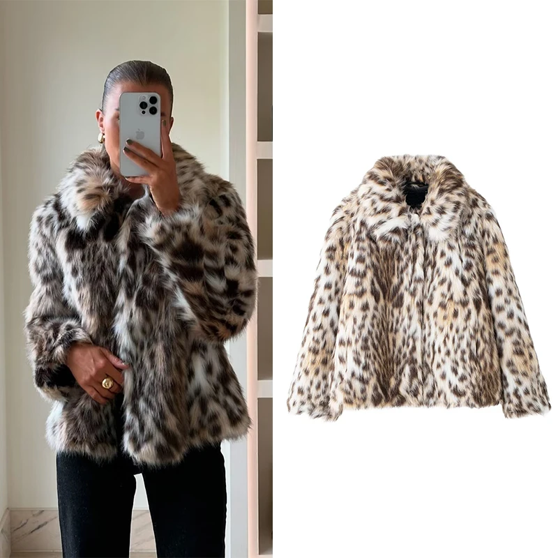 

Women's Faux Fur Jackets Coats Autumn Winter Fashion Print Long Sleeve Coats Streetwear Female Outerwear Chic Tops