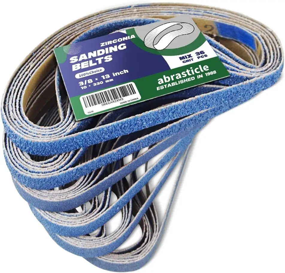 3/8 x 13 Inch Zirconia Sanding Belts for Metal, 36 PCS Assorted Grits 60/80/100/120/180/240