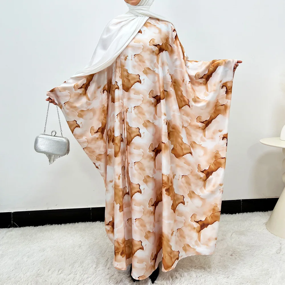 

Wholesale Dubai Butterfly Modest Muslim Fashion Elegant Long Maxi Oil Painting Printed Dress Abaya for Muslim Women Abaya