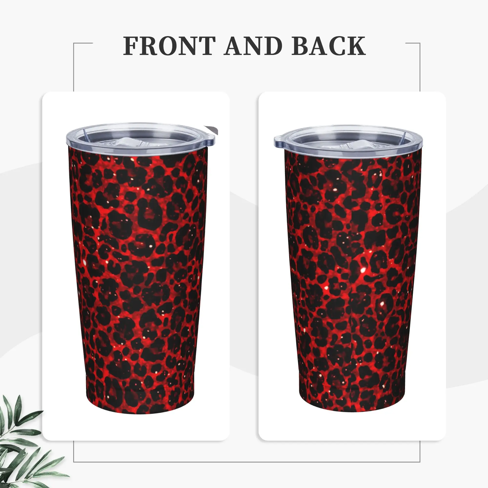 Glitter Leopard Insulated Tumbler with Straws Faux Fur Stainless Steel Thermal Mug Outdoor Travel Car Bottle Cup, 20oz